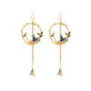 Goldtone Flower Chain Bird Drop Earrings