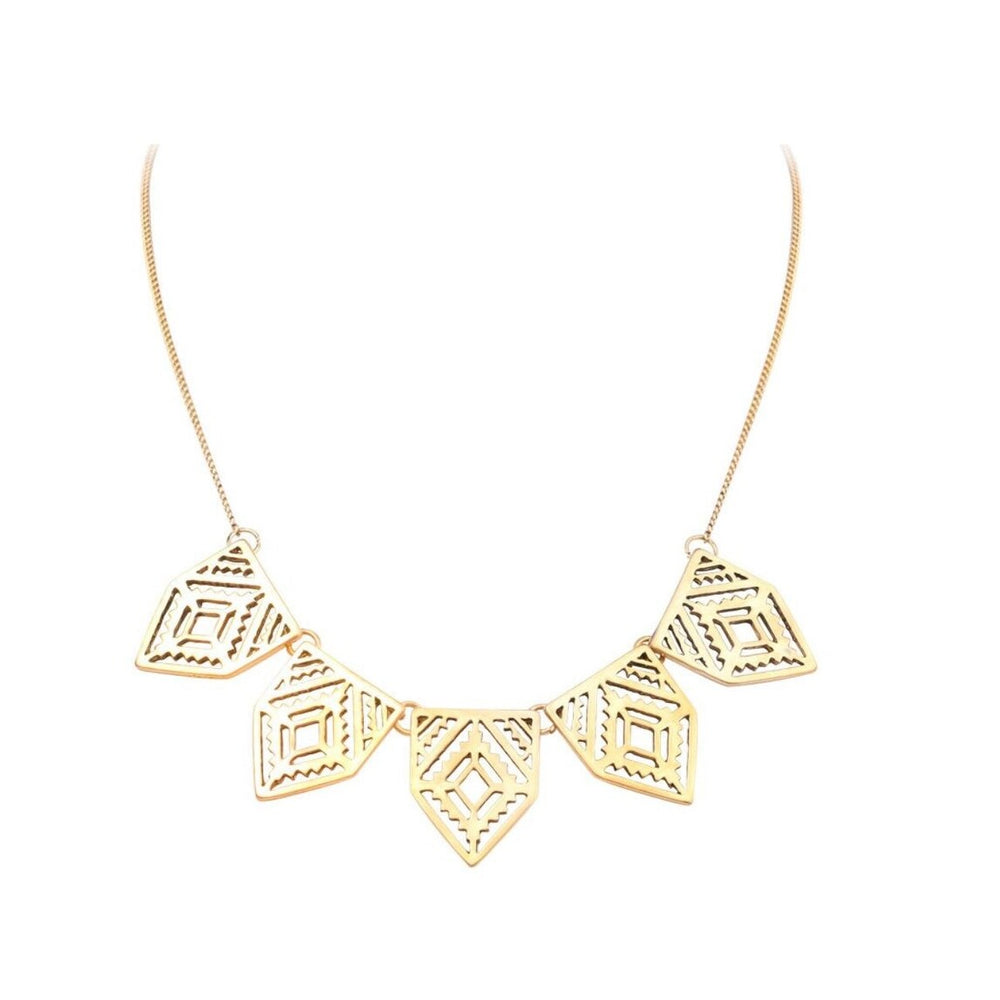 Goldtone Geometric Bib Necklace - White