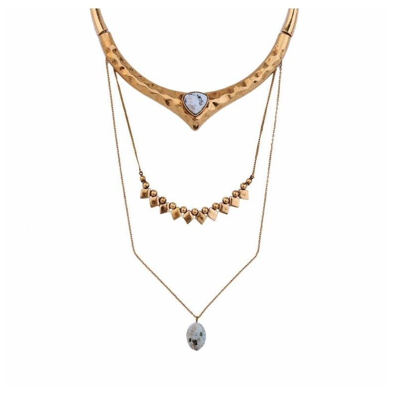 Goldtone Geometric Layered Necklace - White