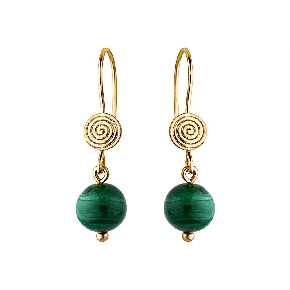 Goldtone Green Ball Drop Earrings