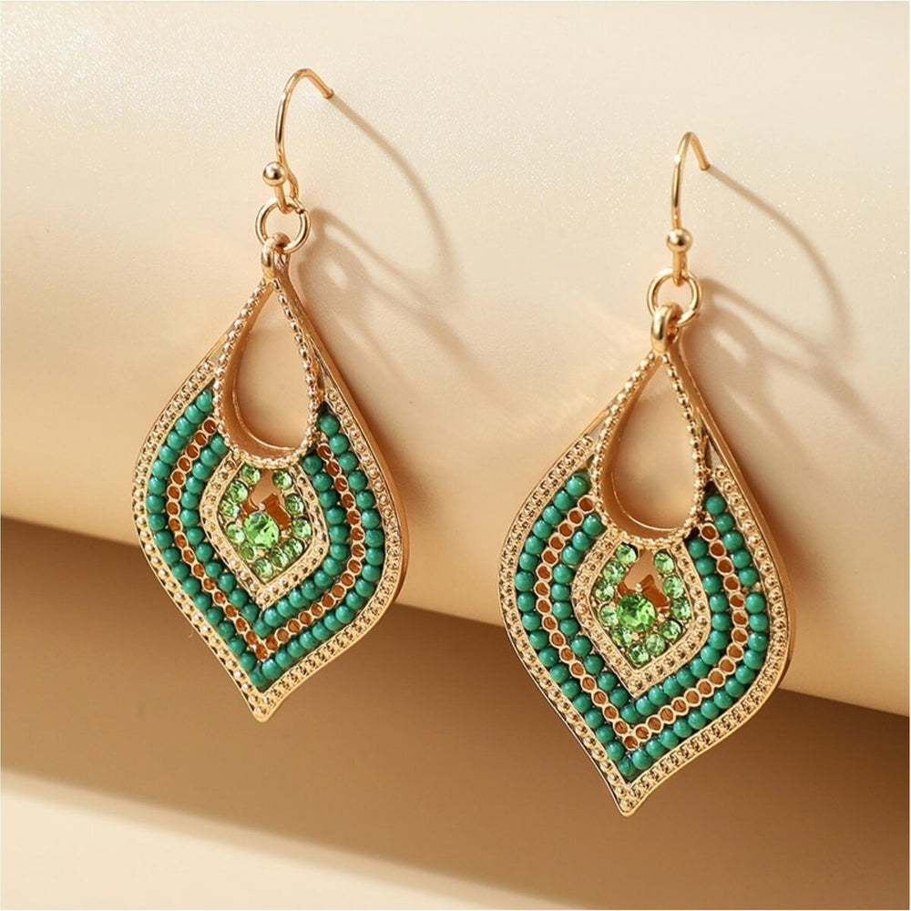 Goldtone Green Beaded Drop Earrings