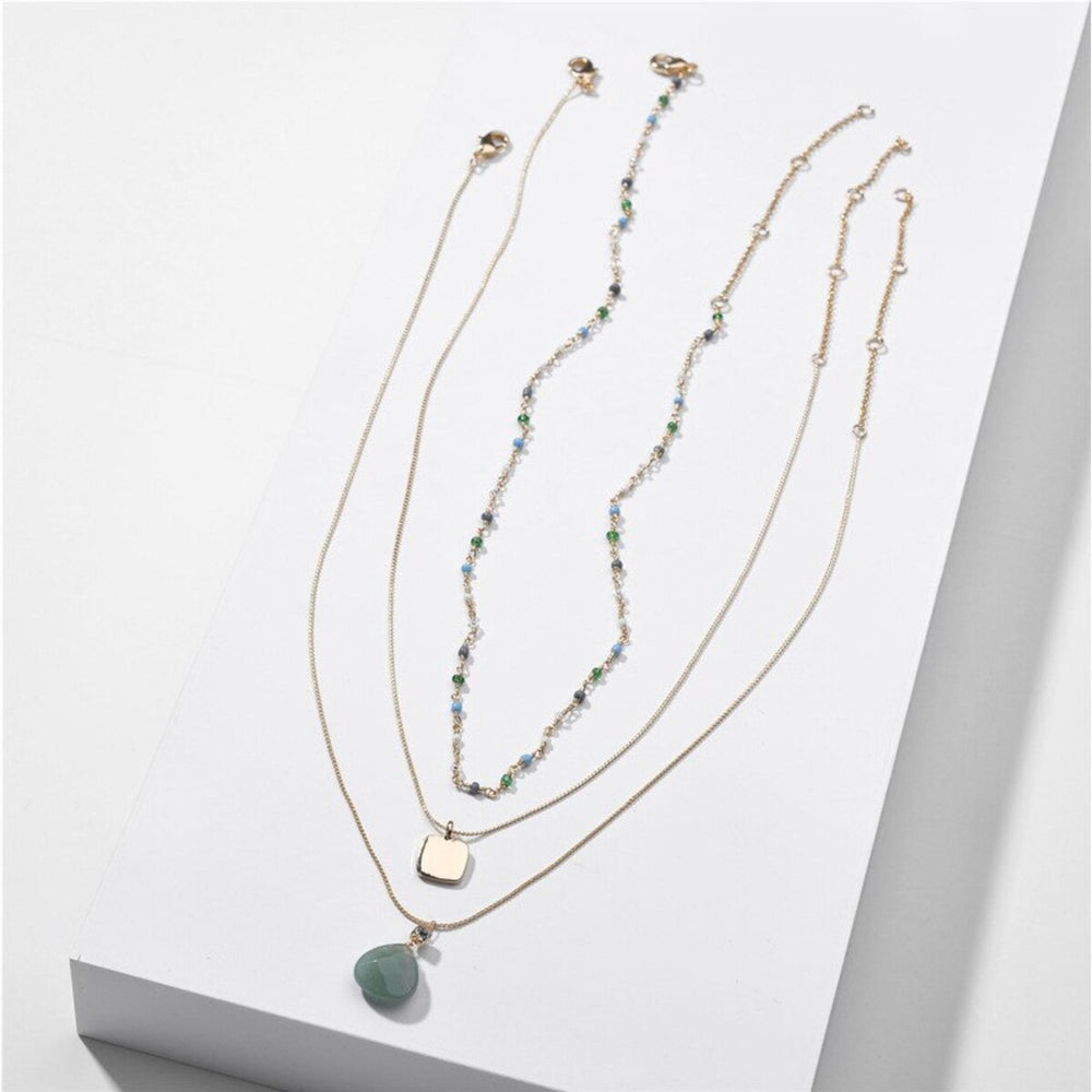 Goldtone Green Beaded Set Of 3 Necklaces - White