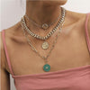 Goldtone Green Chunky Layered Necklace - White