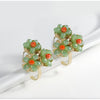 Goldtone Green Clustered Beaded Flowers Hoop Earrings