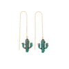 Goldtone Green Crystal Cactus Threader Earrings