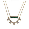 Goldtone Green Crystal Rectangular Layered Necklace - White