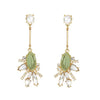 Goldtone Green Drop Earrings With Imitation Pearl