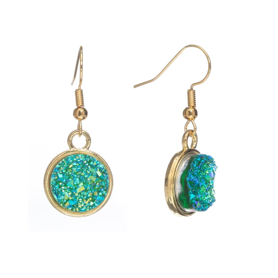 Goldtone Green Druzy Circular Earrings