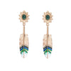 Goldtone Green Feather Drop Earrings