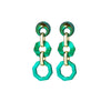 Goldtone Green Geometric Drop Earrings