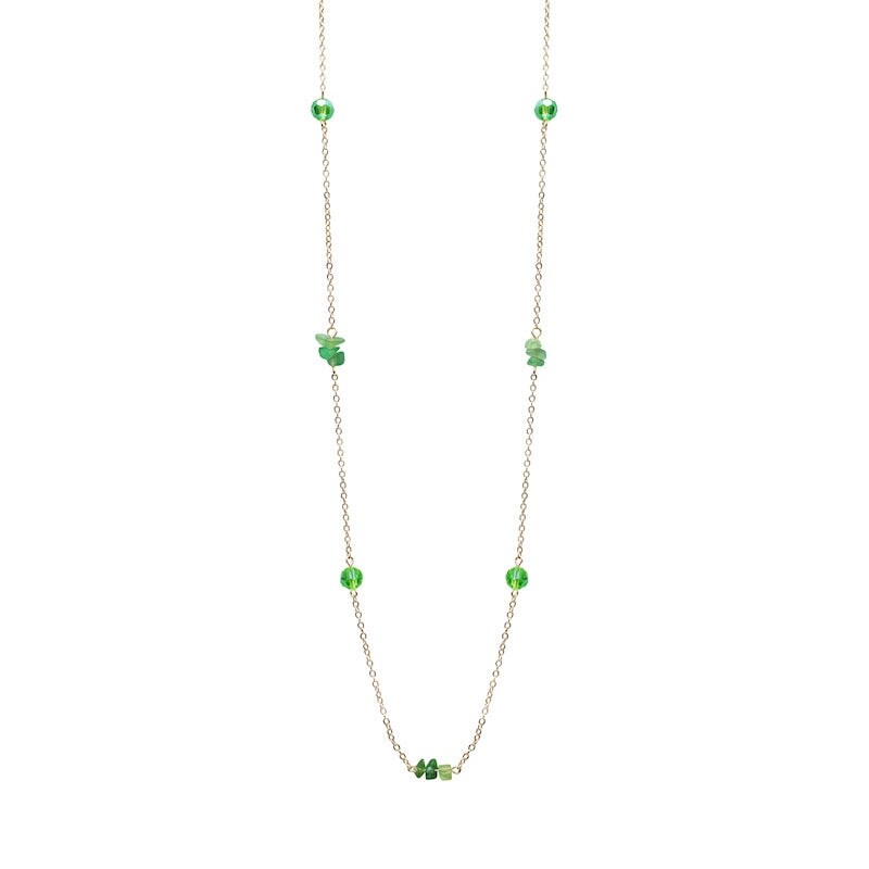 Goldtone Green Long Necklace - White