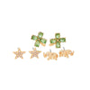 Goldtone Green Set Of 3 Stud Earrings