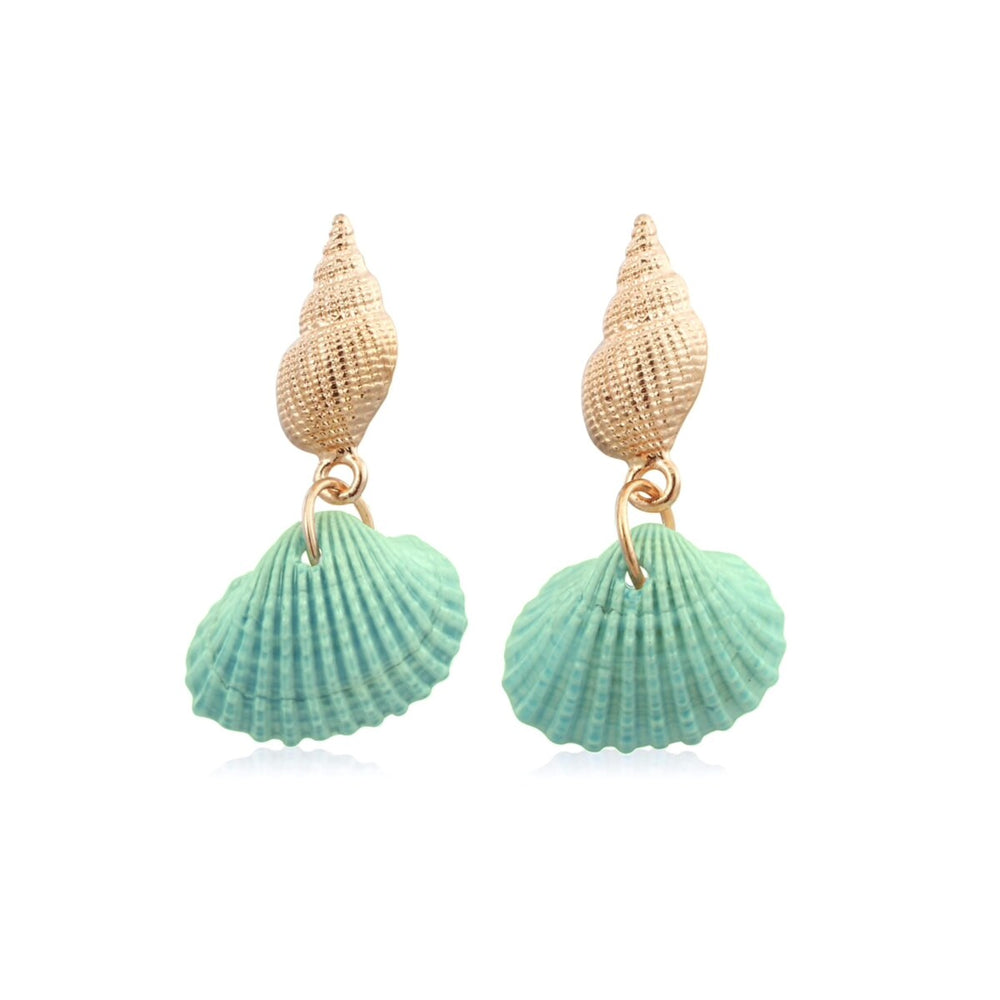 Goldtone Green Shell Drop Earrings