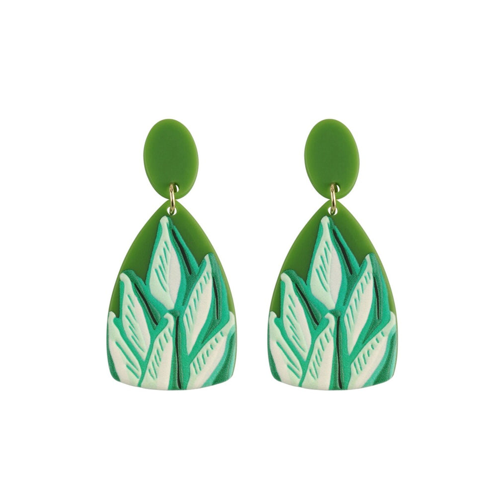 Goldtone Green Succulent Drop Earrings