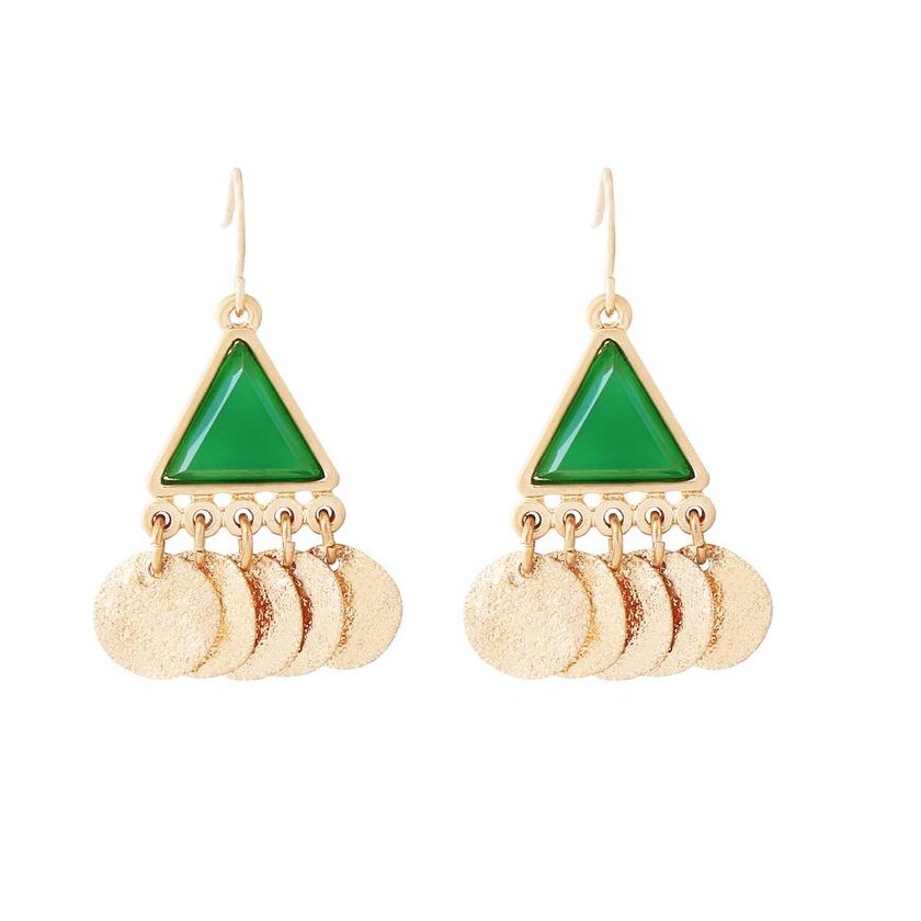 Goldtone Green Triangle Charmed Drop Earrings