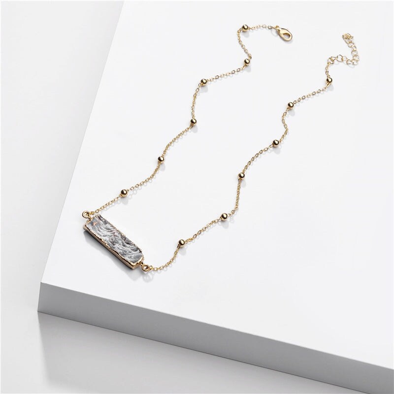 Goldtone Grey Bar Pendant Necklace - White