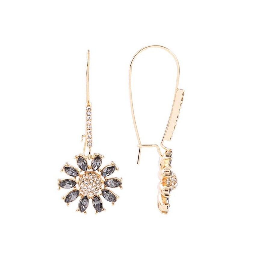 Goldtone Grey Crystal Flower Drop Earrings