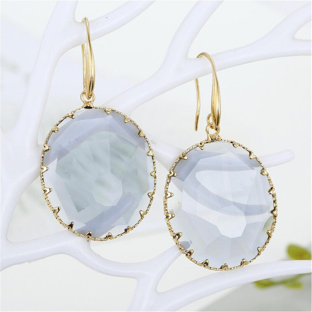 Goldtone Grey Transparent Circular Earrings