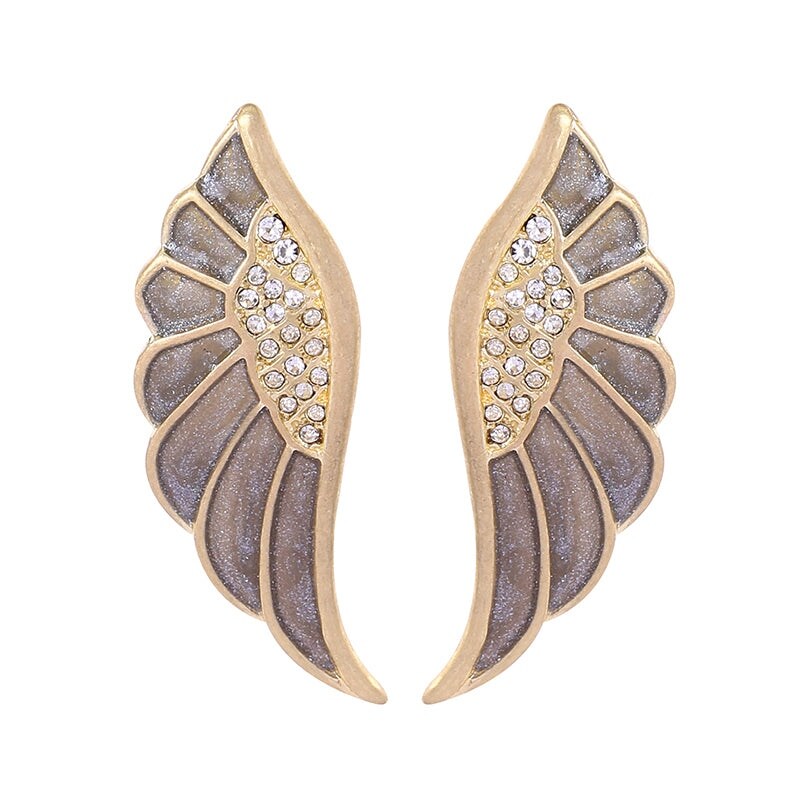 Goldtone Grey Wing Stud Earrings