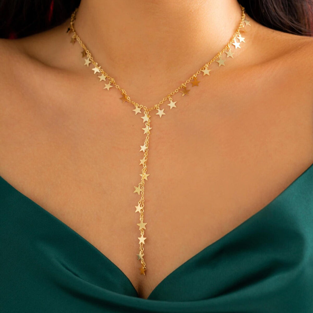 Goldtone Hanging Stars Necklace - White