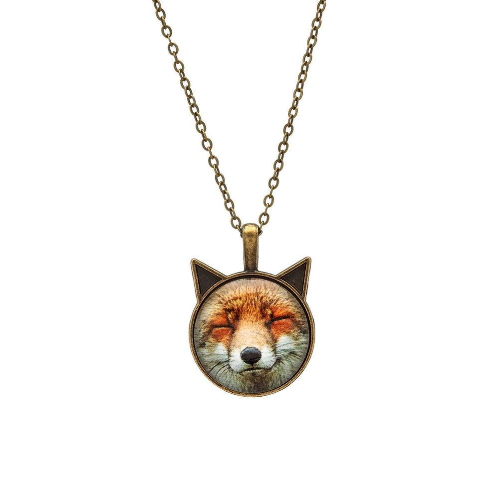 Goldtone Happy Fox Pendant Necklace - White