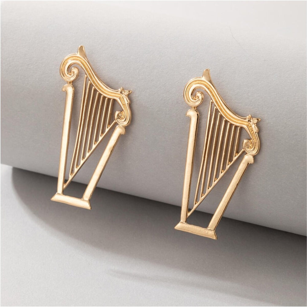 Goldtone Harp Statement Earrings