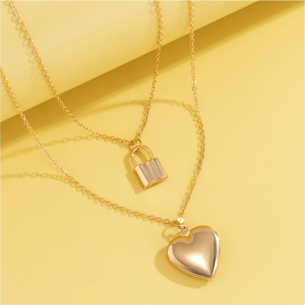 Goldtone Heart Lock Layered Necklace - White