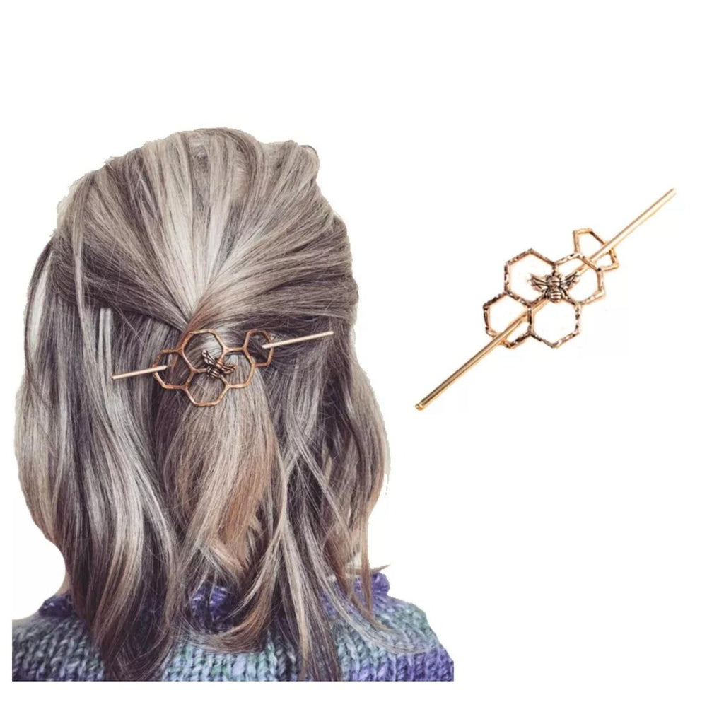 Goldtone Honeycomb Bee Hair Pin