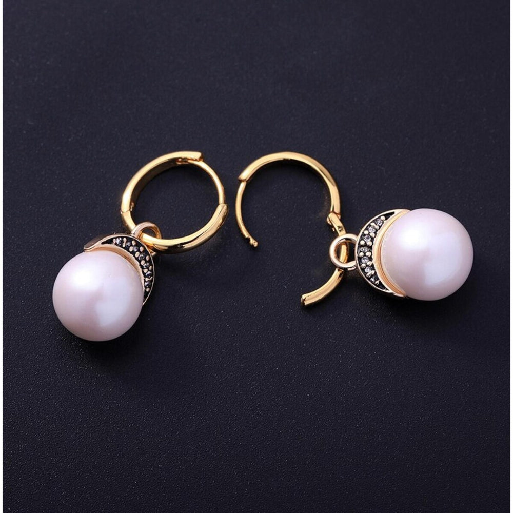 Goldtone Hoop Earrings With Imitation Pearl