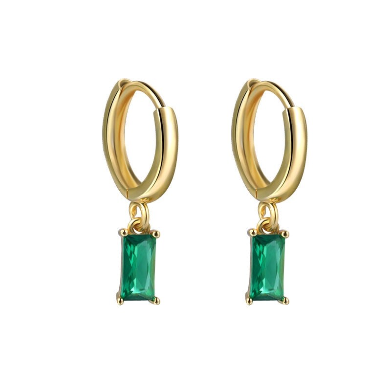 Goldtone Huggie Earrings With Emerald Baguette Crystal