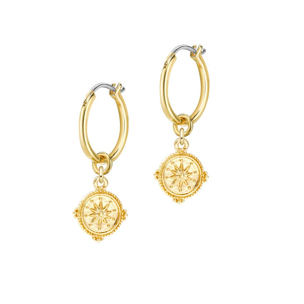 Goldtone Huggie Hoop Compass Earrings