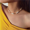 Goldtone Imitation Pearl Bar Station Necklace - White