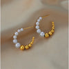 Goldtone Imitation Pearl Beaded Hoop Earrings