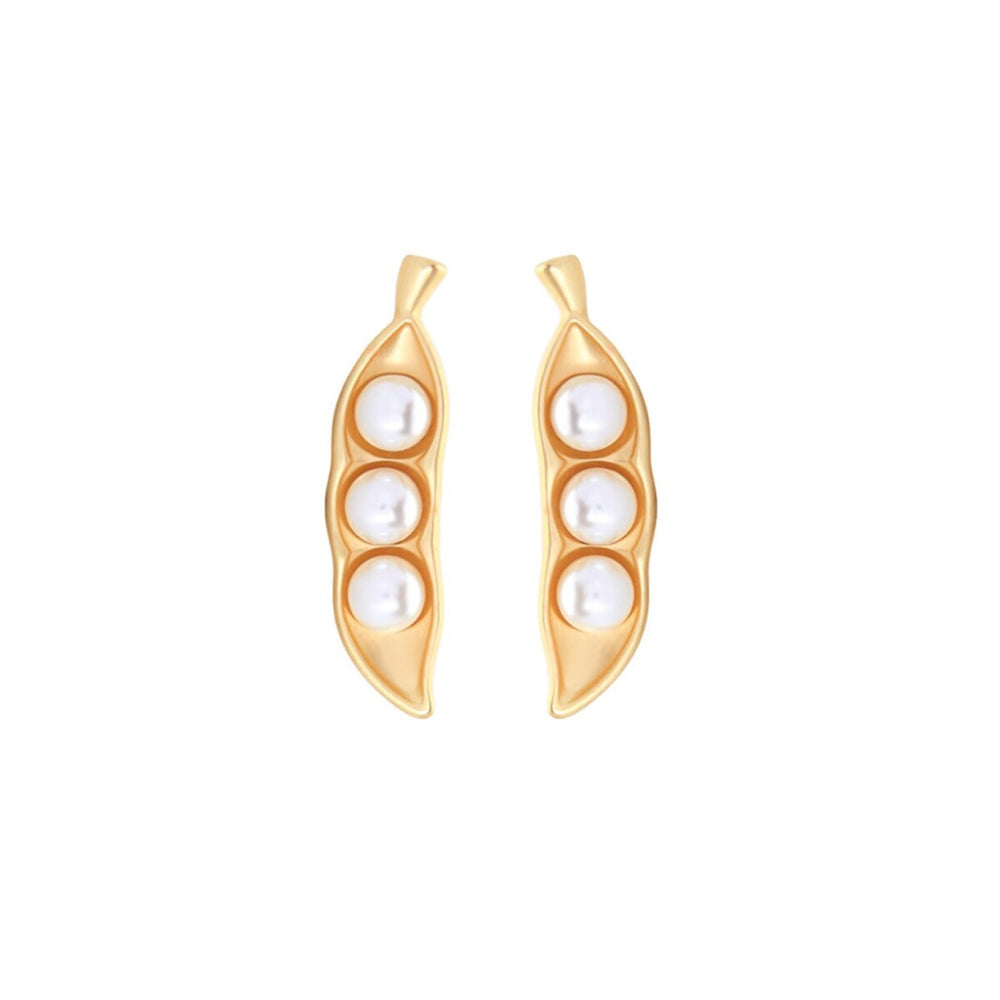 Goldtone Imitation Pearl Bean Earrings