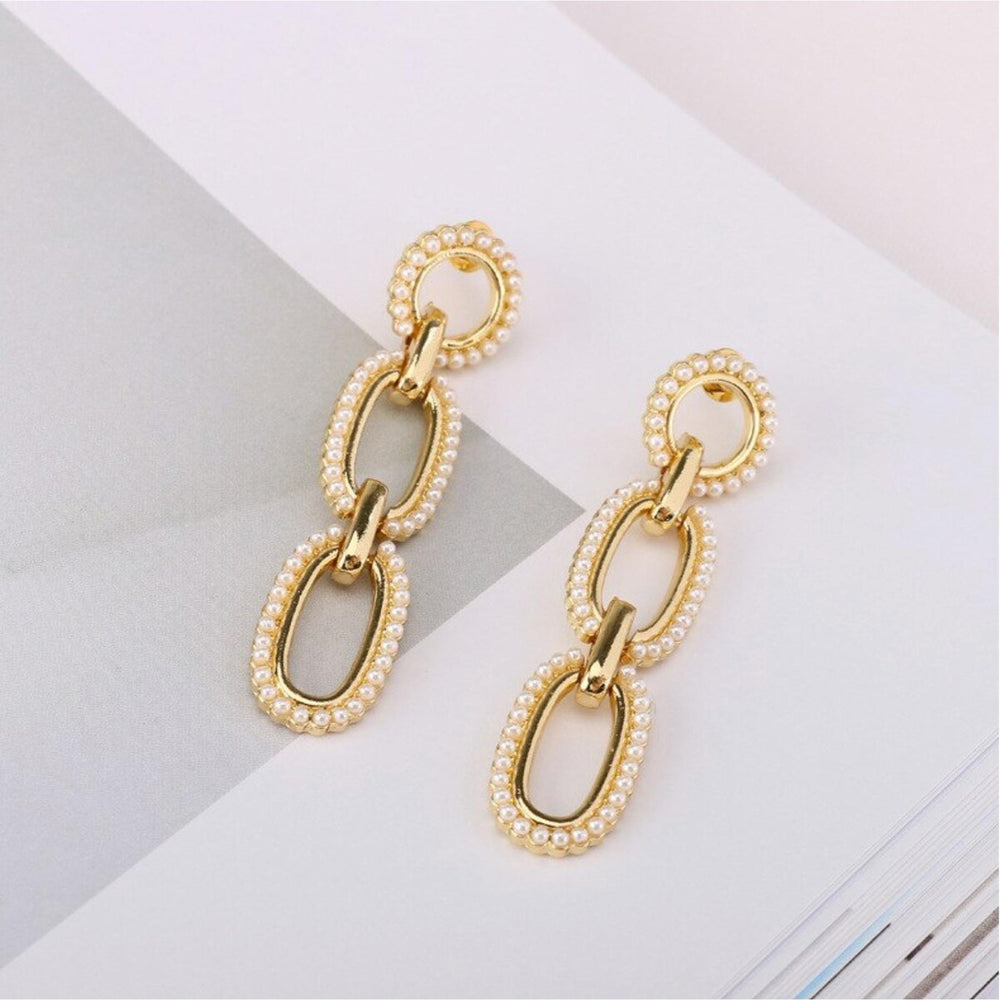 Goldtone Imitation Pearl Chain Drop Earrings