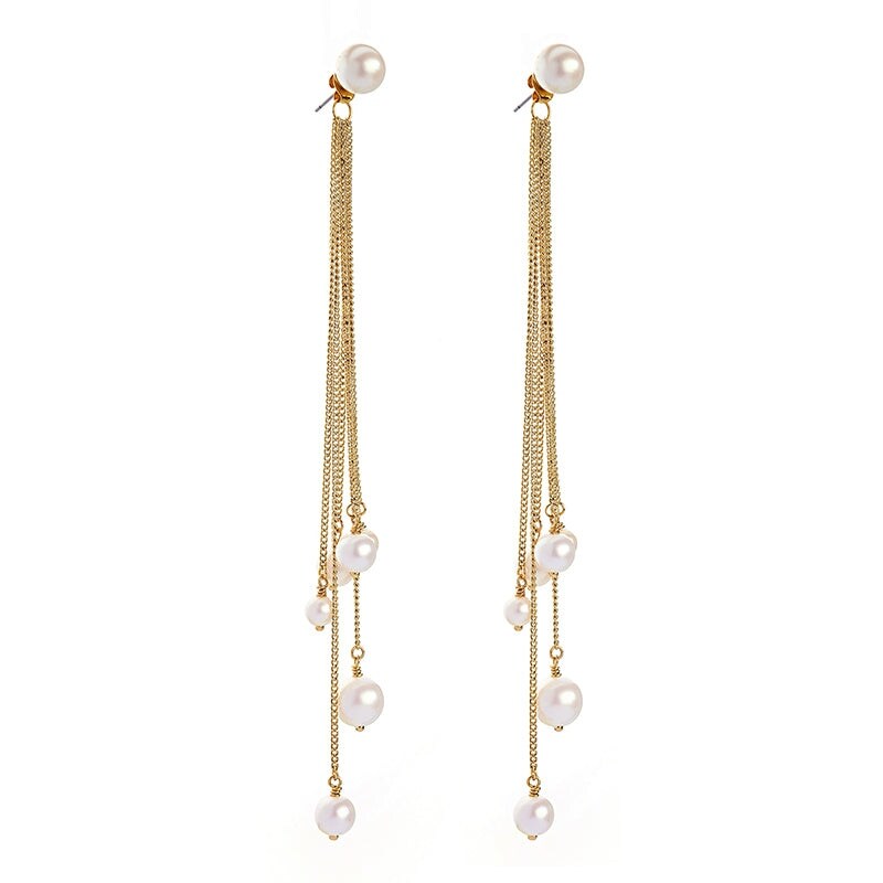 Goldtone Imitation Pearl Chain Drop Earrings