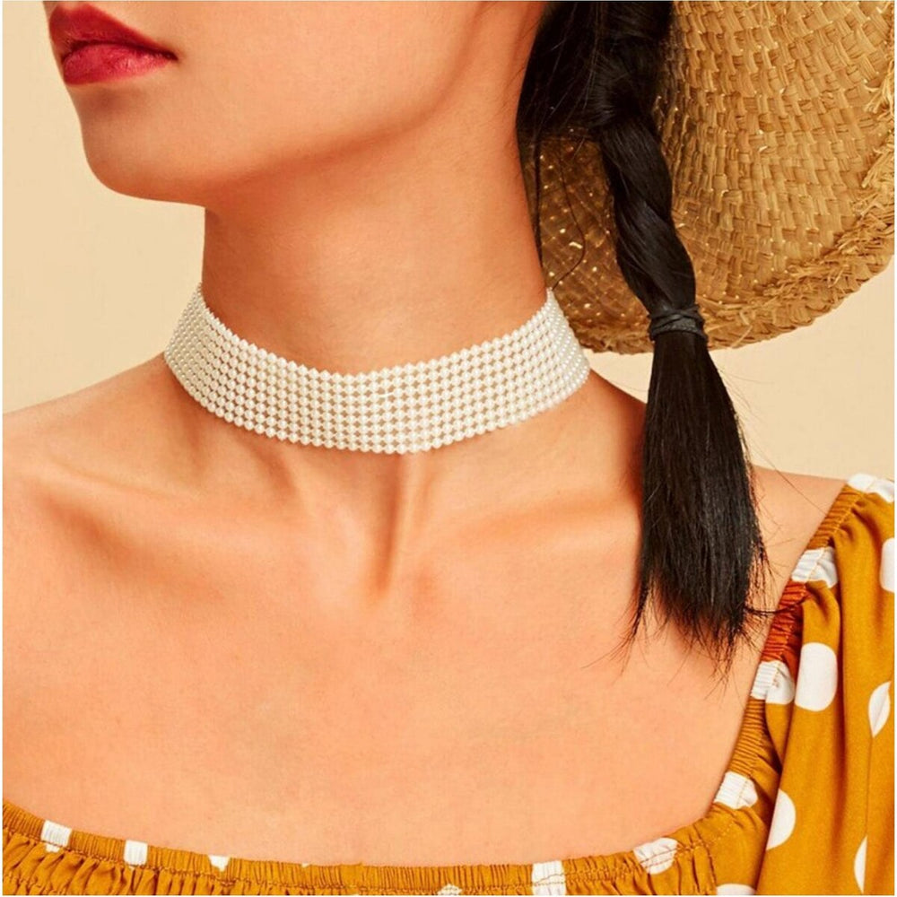 Goldtone Imitation Pearl Choker Necklace - White