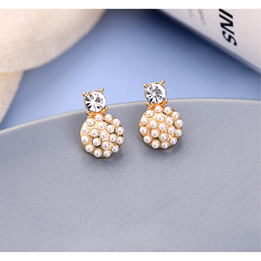 Goldtone Imitation Pearl Circular Stud Earrings