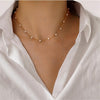 Goldtone Imitation Pearl Dainty Station Chain Necklace - White