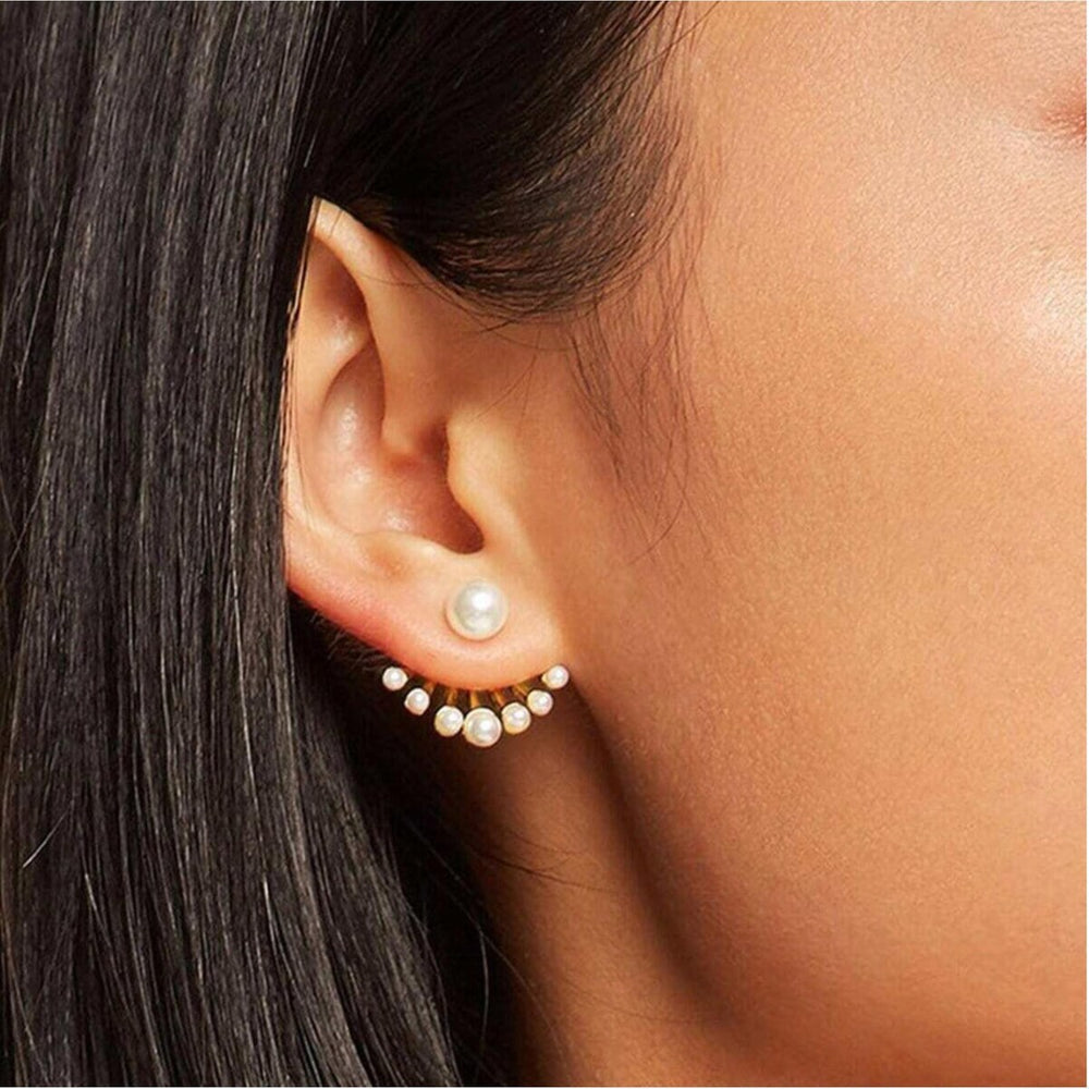 Goldtone Imitation Pearl Fan Stud Earrings