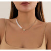 Goldtone Imitation Pearl Flower Toggle Necklace - White