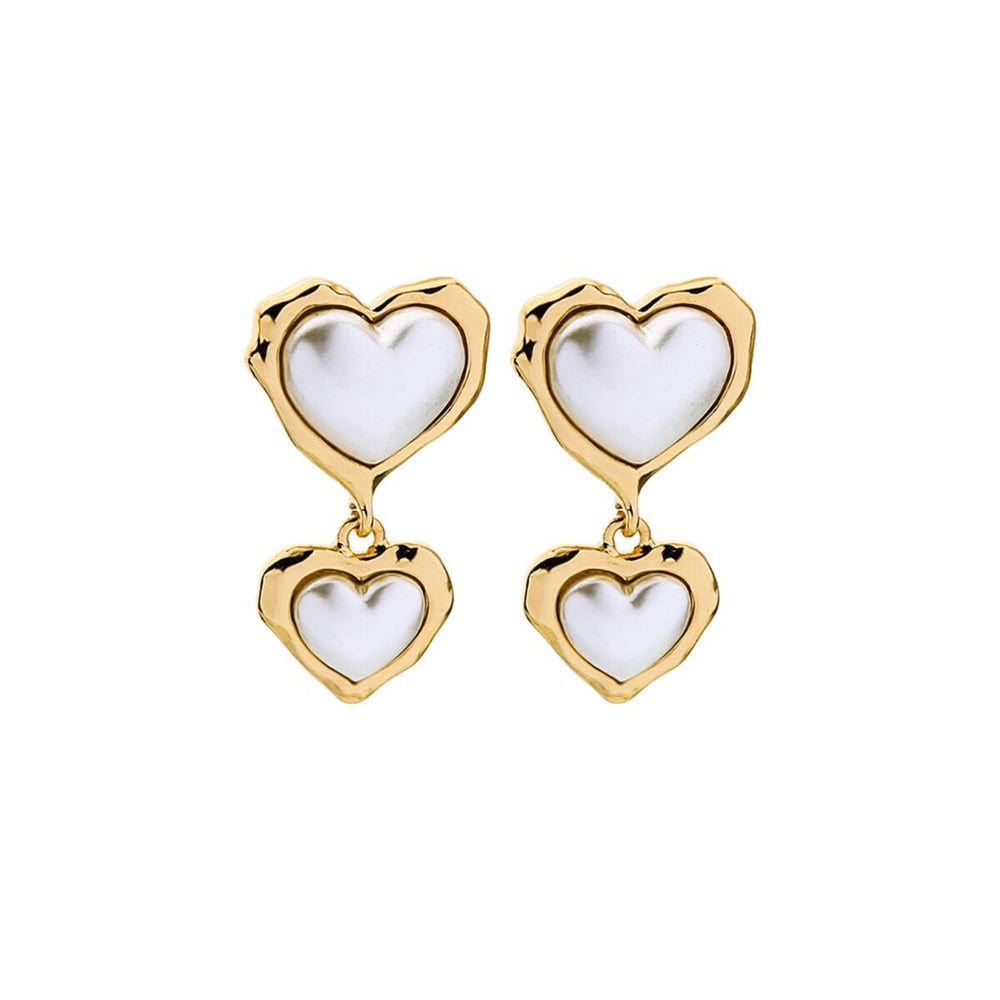 Goldtone Imitation Pearl Heart Drop Earrings