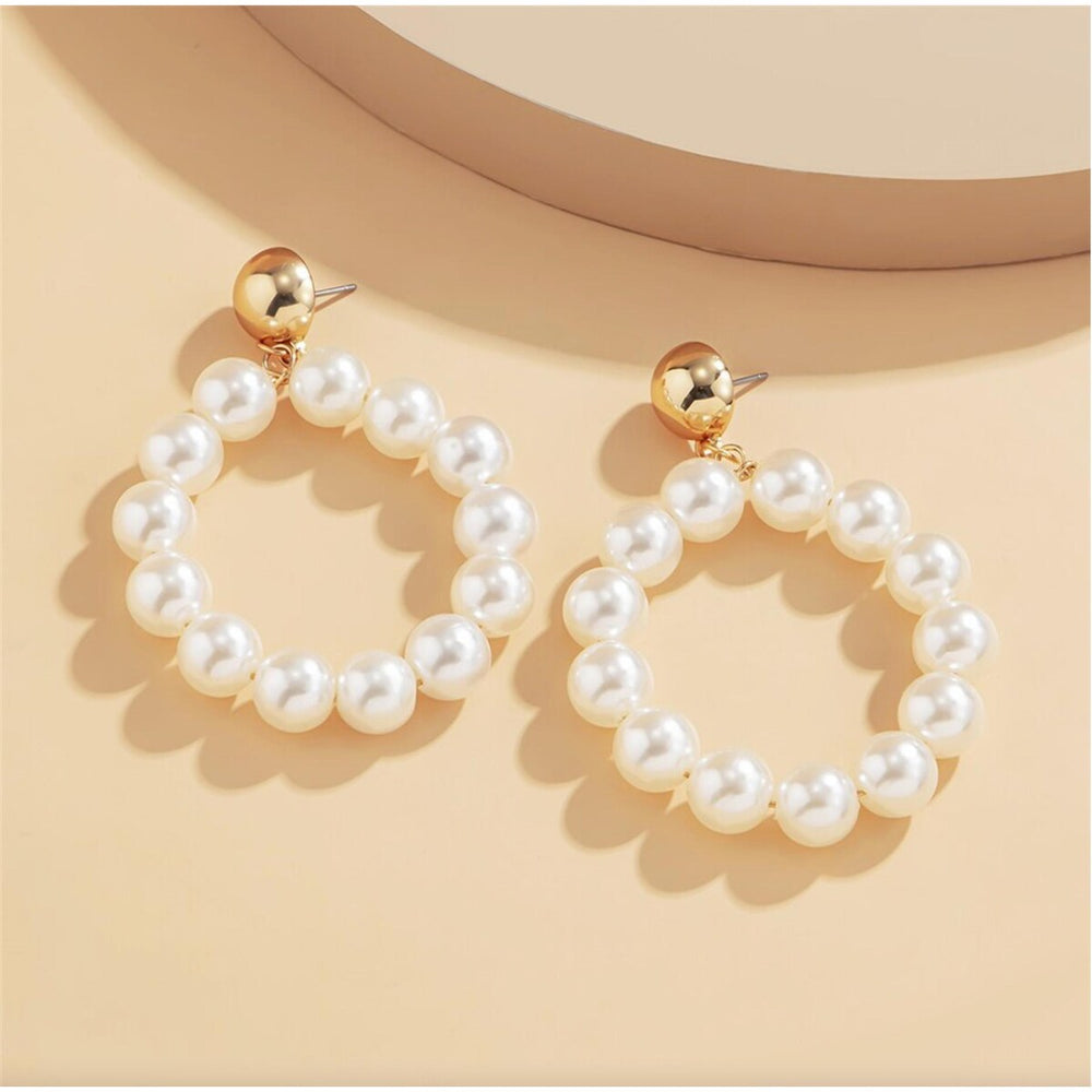 Goldtone Imitation Pearl Hoop Earrings