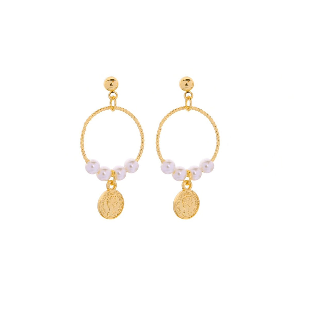 Goldtone Imitation Pearl Hooped Earrings