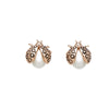 Goldtone Imitation Pearl Ladybug Earrings