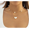 Goldtone Imitation Pearl Layered Heart Necklace - White