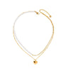 Goldtone Imitation Pearl Layered Heart Necklace - White