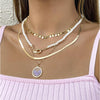 Goldtone Imitation Pearl Layered Necklace With Purple Heart - White