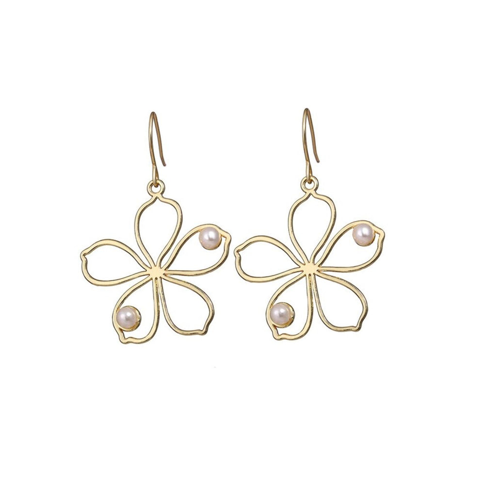 Goldtone Imitation Pearl Open Flower Earrings