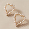 Goldtone Imitation Pearl Open Heart Stud Earrings